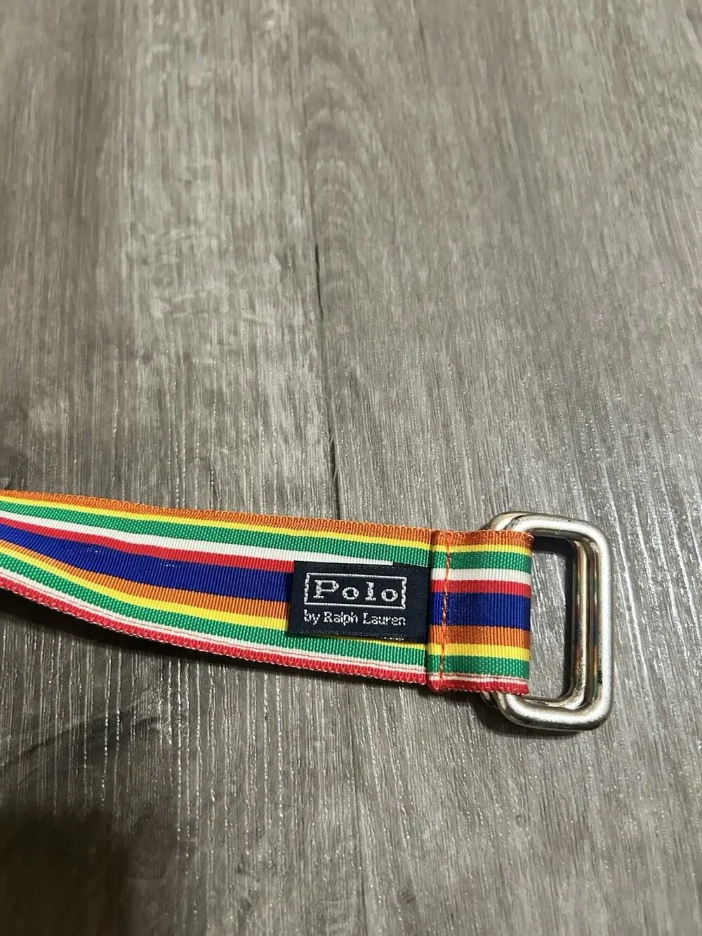 Polo Ralph Lauren Vintage D Ring Ribbon Belt Striped Multi Color Made In USA